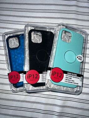 Liquid Silicone iP12 iPhone Case with Grip — Black, Blue, Mint Lot of 3
